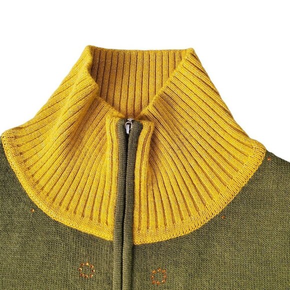 Full Zip Knit Cardigan Debra Lola Color Block Mock Neck Green Yellow Womens 10 - Picture 7 of 10